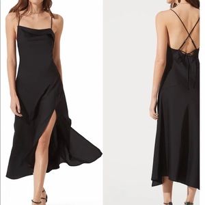 ASTR The Label Cowl Slip Midi Dress in Black